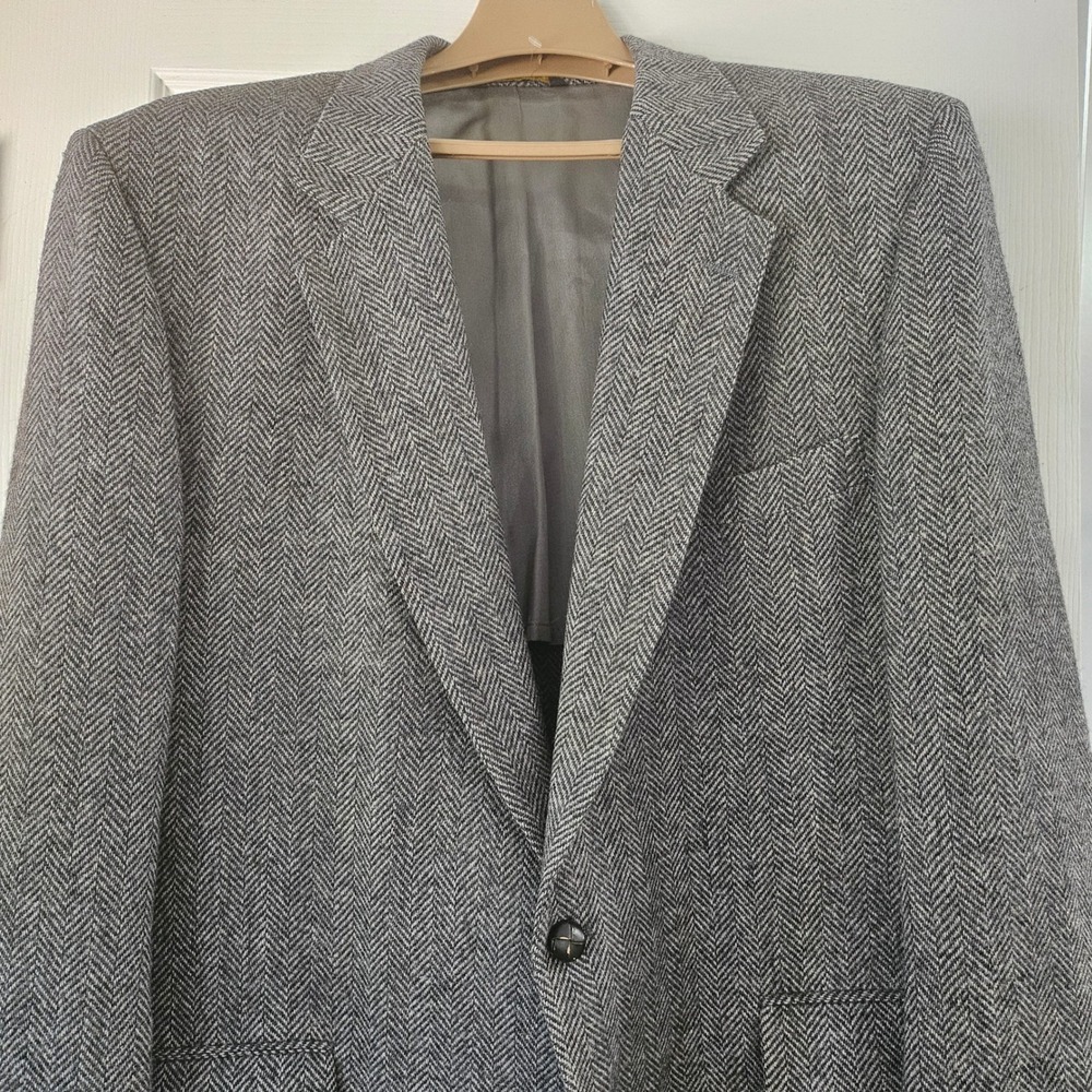 Leon Tailoring Indianapolis Mens Grey Herringbone Wool Blazer Sport Coat 46R